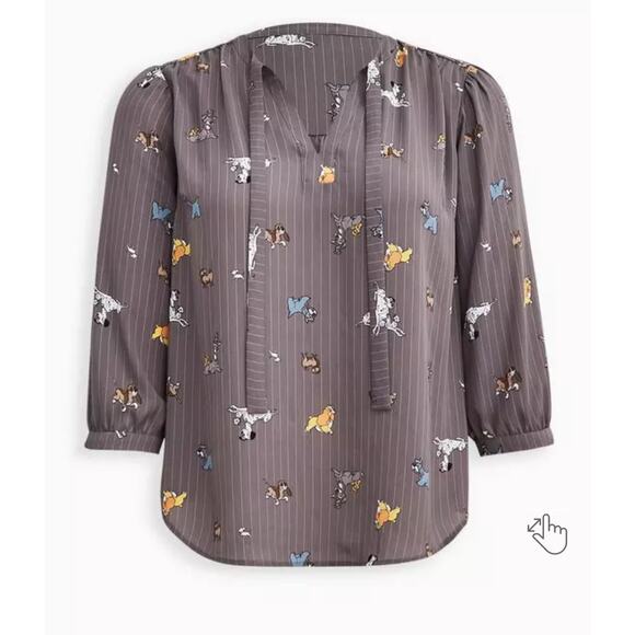 NWOT Torrid Disney Dogs Peasant Blouse - Stripped Grey Plus Size 2 18/20 - Picture 1 of 9